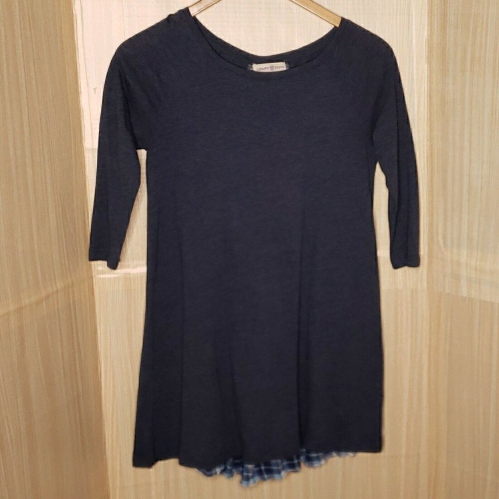 Altar'd State Womens Blue Long Sleeve Tunic With Plaid Back Panel Small